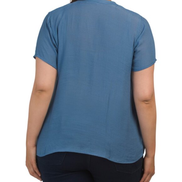 NEW FORGOTTEN GRACE Plus Embroidered Top Denim rayon blend 163mn - Picture 3 of 3